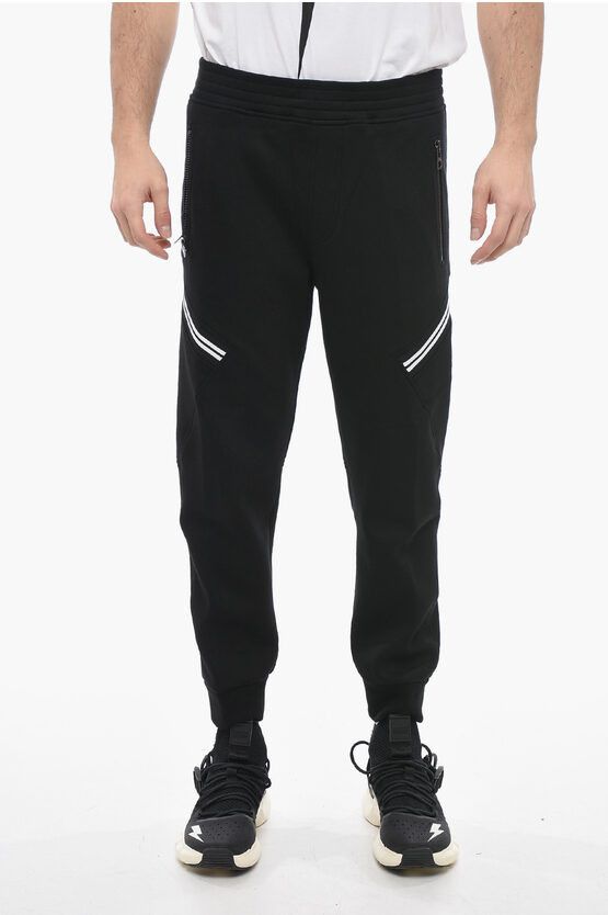 image of Neil Barrett Skinny Fit Low-Rise Sweatpants With Zipped Pockets in Black, Men's (Size 28)