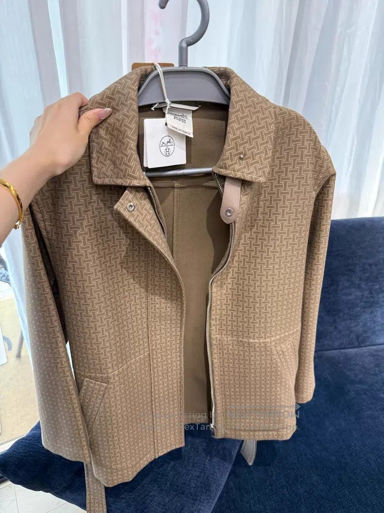 Hermes Hermes 24 Early Spring Dark Pattern H Belted Short Coat - Size XXS / US 00 / IT 34 - 1 Thumbnail