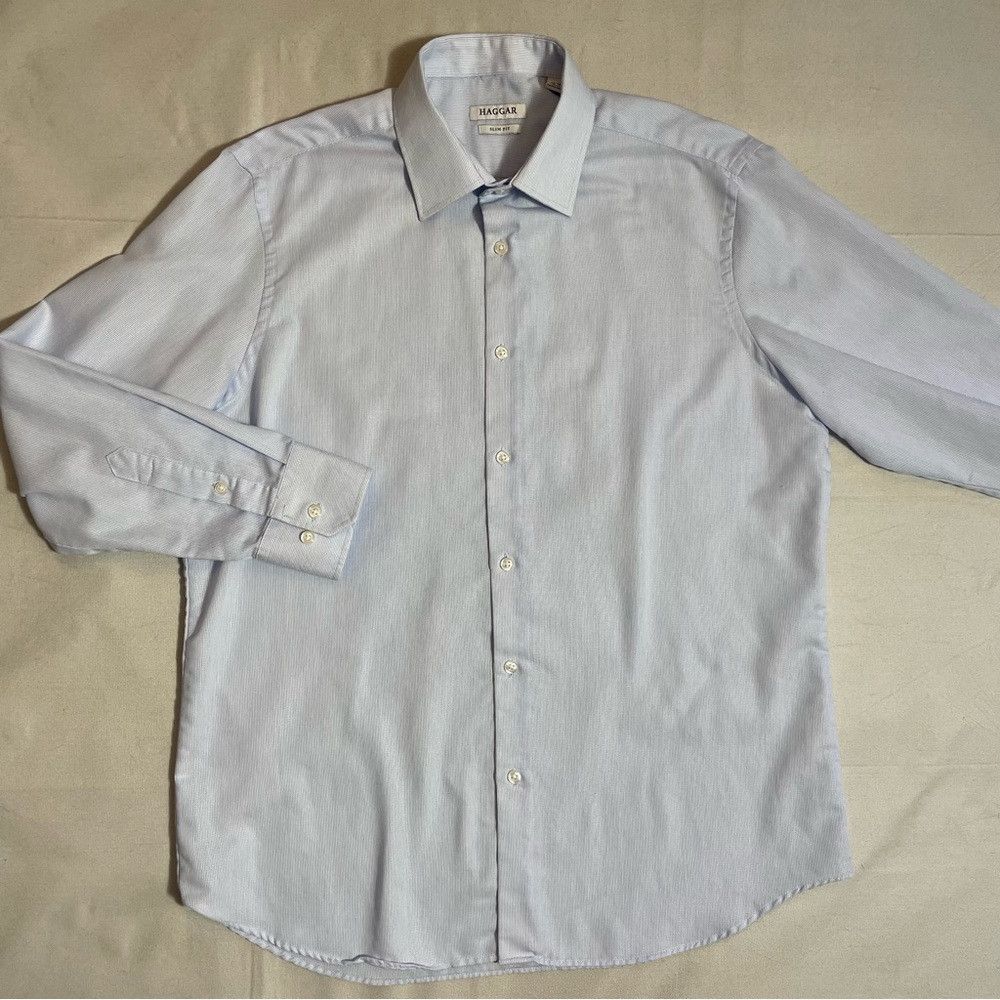 Haggar Haggar Slim Fit Blue Dress Shirt Size M (16-16.5) Size US M / EU 48-50 / 2 - 1 Thumbnail