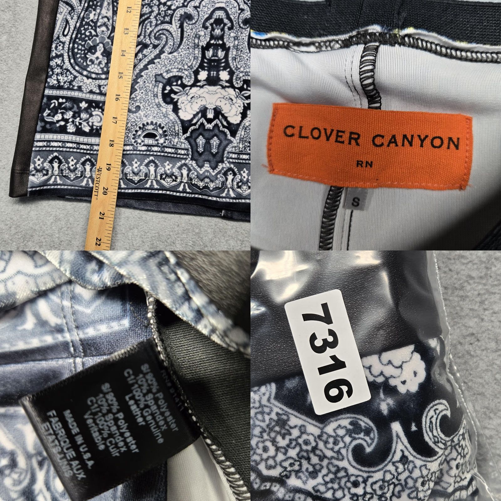Clover Canyon Clover Canyon Skirt Black Paisley Stretch Pencil S Womens Short Satin Leather Side Panels USA Size 28" / US 6 / IT 42 - 8 Thumbnail
