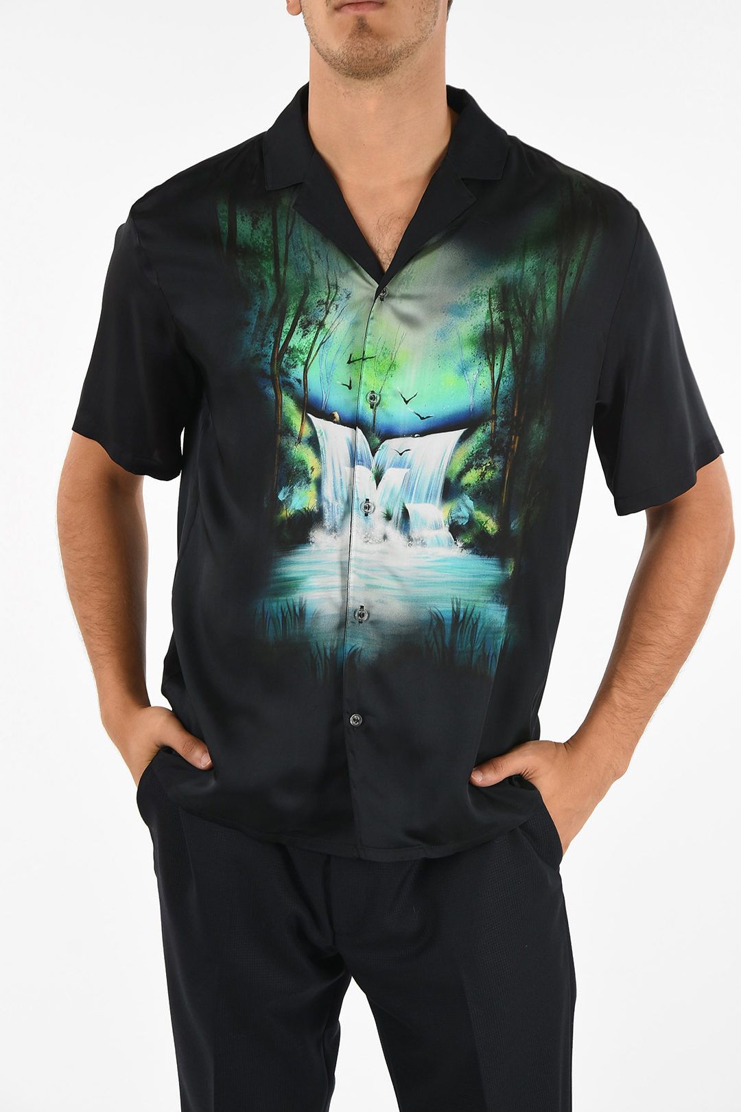 o1tko10825 Printed Satin Shirt in Multicolor