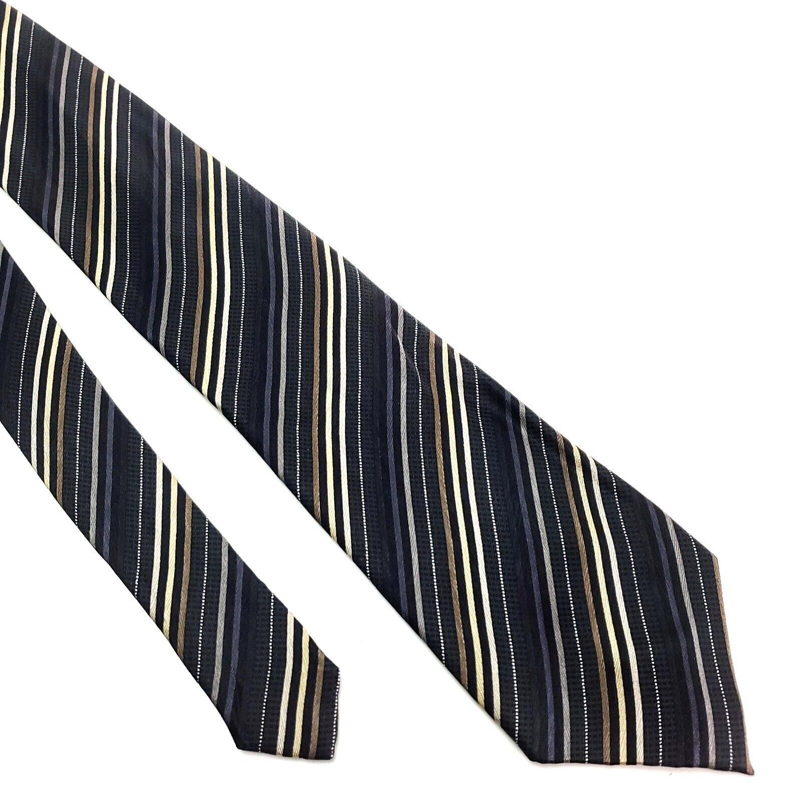 Designer Geoffrey Beene Silk Tie Gray Blue Striped Woven Wide Size ONE SIZE - 1 Thumbnail