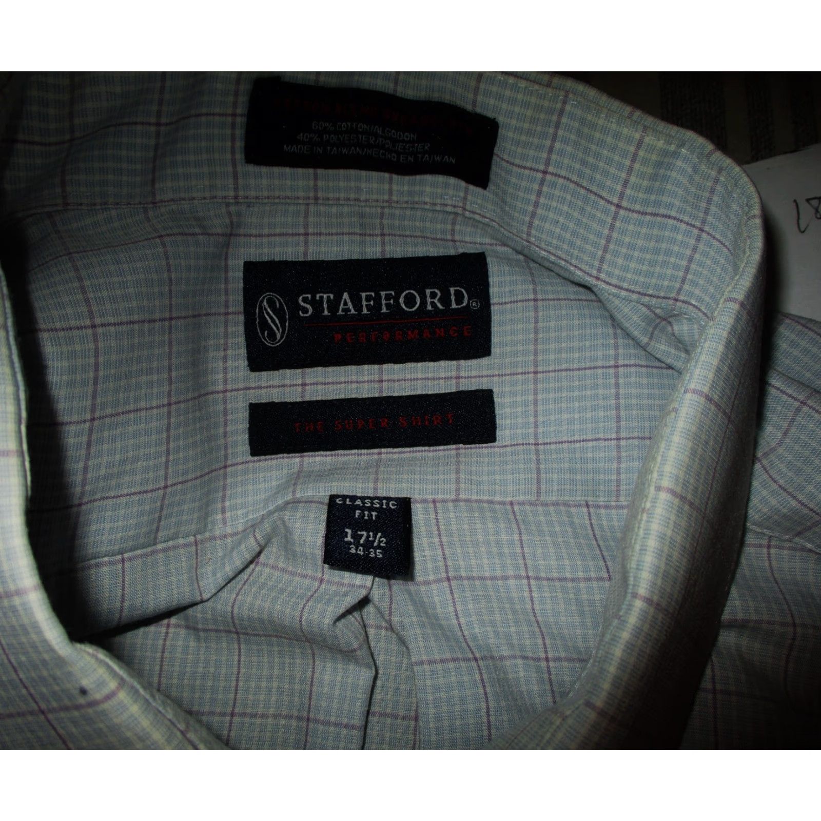 Stafford STAFFORD Light Blue Dress Shirt Men 17.5/34-35 Long Sleeve Cotton Blend Regular Collar Classic Check Shirt Mens Size 48R - 6 Thumbnail