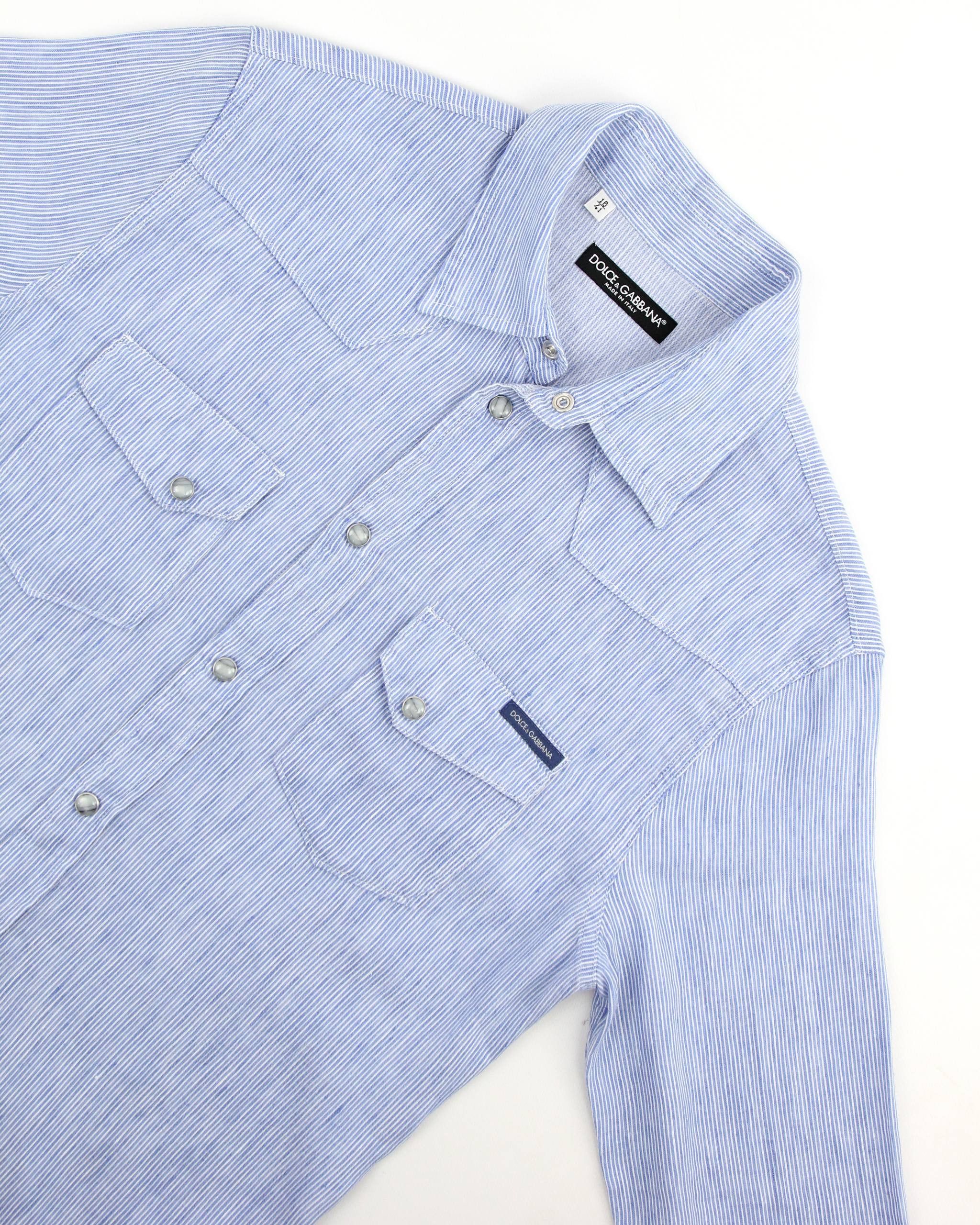 Dolce & Gabbana DOLCE&GABBANA Striped linen and cotton shirt Size US L / EU 52-54 / 3 - 6 Thumbnail