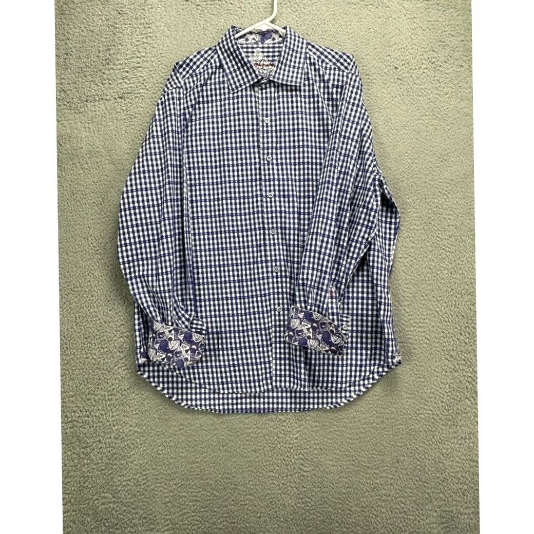 Robert Graham Robert Graham Shirt Mens XL Purple Checkered Dress Shirt Button Up French Cuff Long Sleeve Vintage No Size 46R - 3 Thumbnail