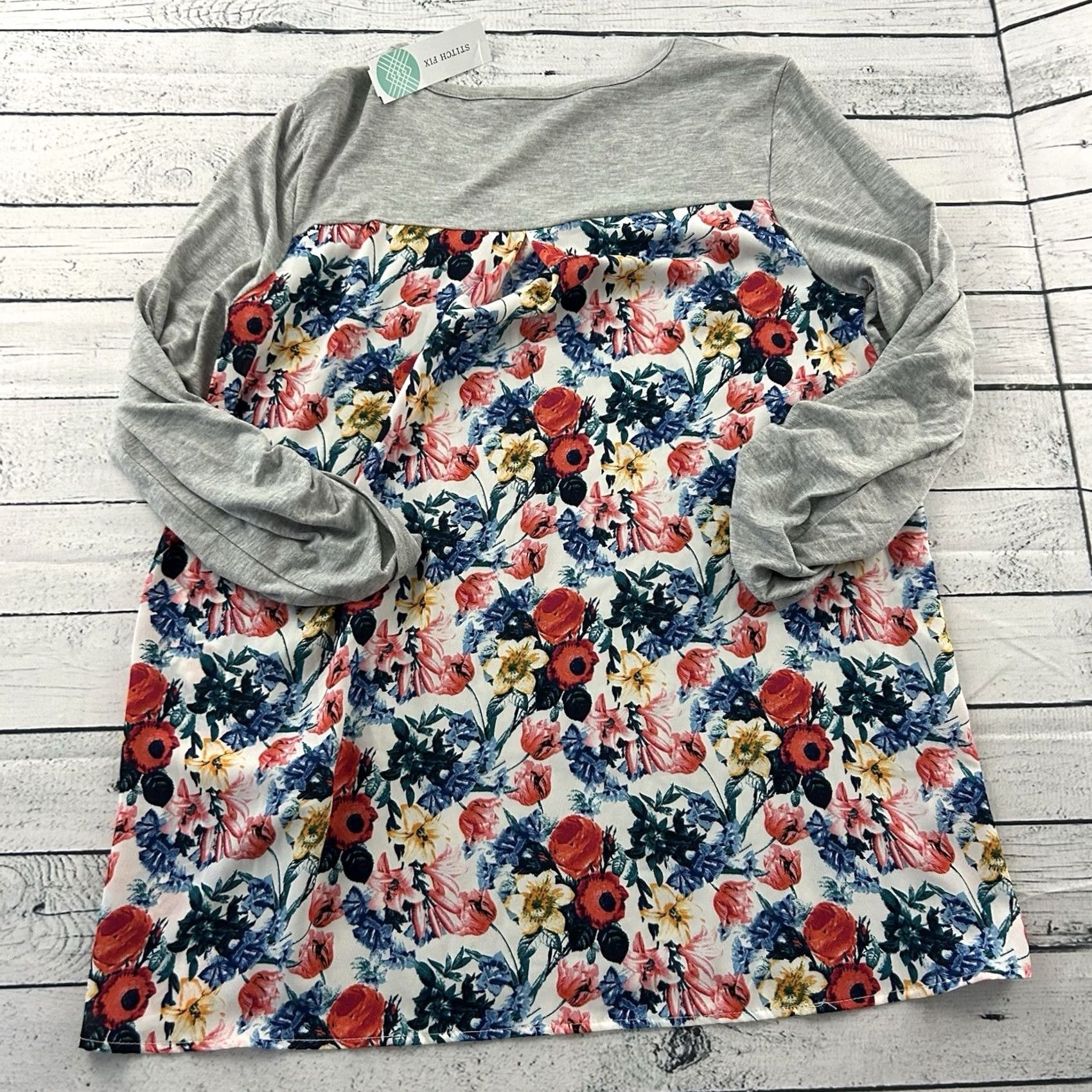Vintage Stitch Fix Blouse Women's M Gray Knit Top Dido Mixed Print Hawthorne 41 Vintage? Size M / US 6-8 / IT 42-44 - 6 Thumbnail