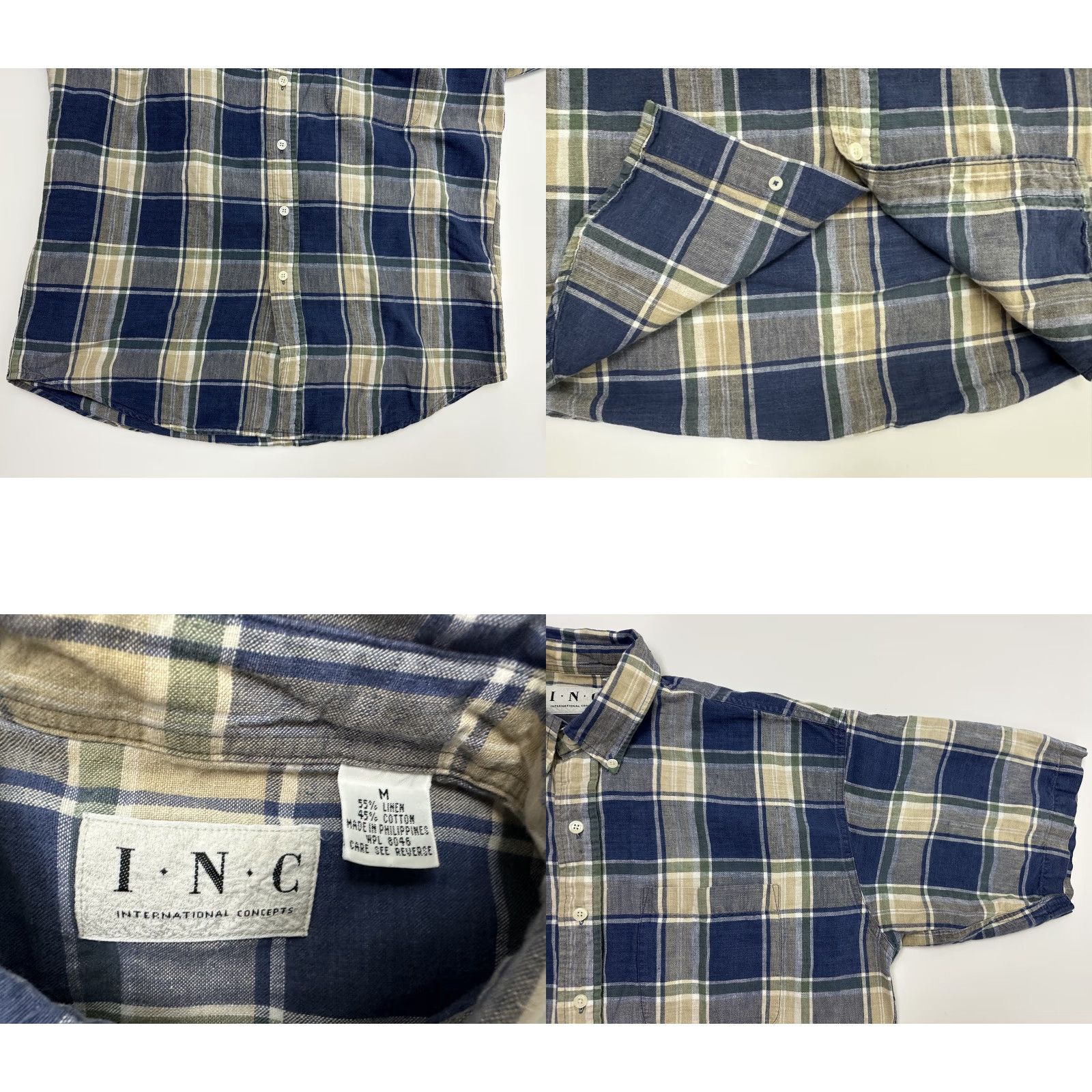 Vintage VINTAGE INC International Concepts Linen Blend Shirt Men M Plaid Button Down Size US M / EU 48-50 / 2 - 9 Thumbnail
