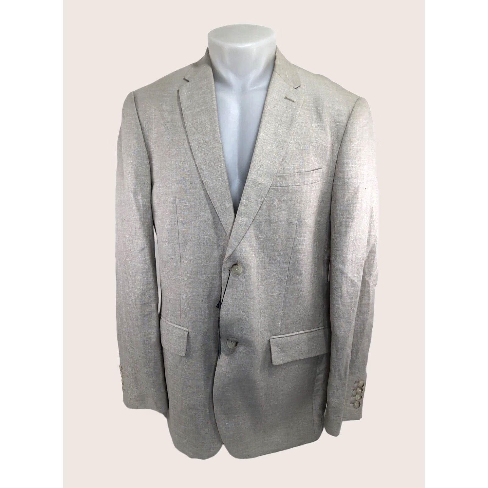 Perry Ellis PERRY ELLIS Blazer Jacket Linen Blend Mens 42 Beige Chest 22" Length 30" Sleeve 26" button front 5G Tags NWT Size 42R - 1 Thumbnail