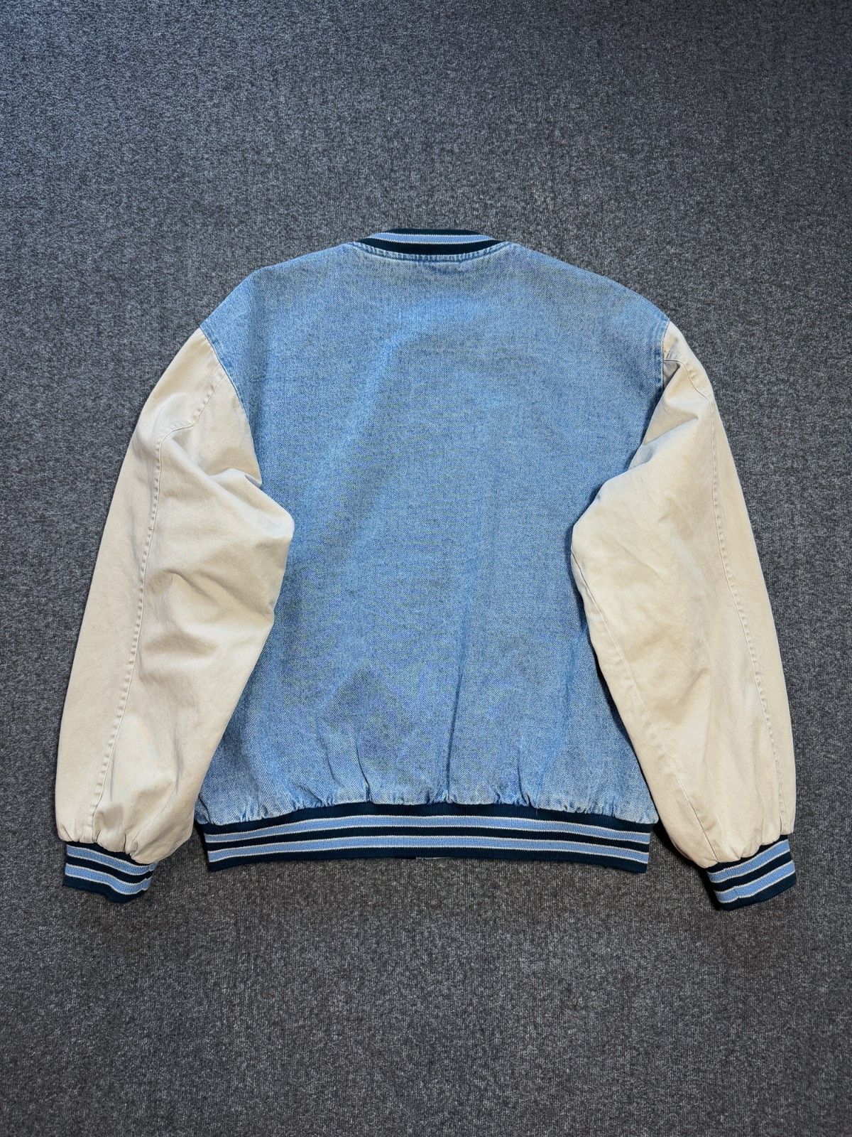 Vintage 90s Denim Varsity Bomber Jacket Workwear Tan Blue XL Size US XL / EU 56 / 4 - 2 Thumbnail