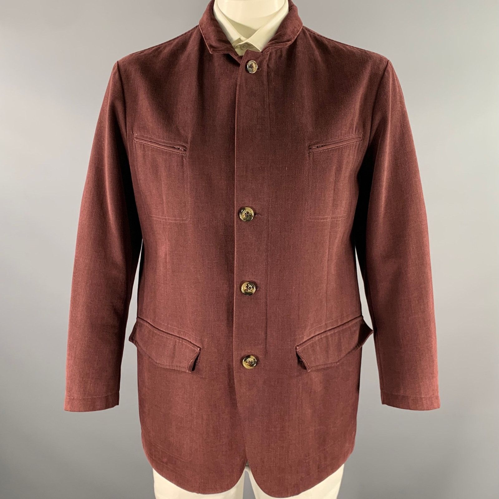 Loro Piana LORO PIANA Size XL Burgundy Cotton Zip Up Jacket Size US XL / EU 56 / 4 - 2 Thumbnail