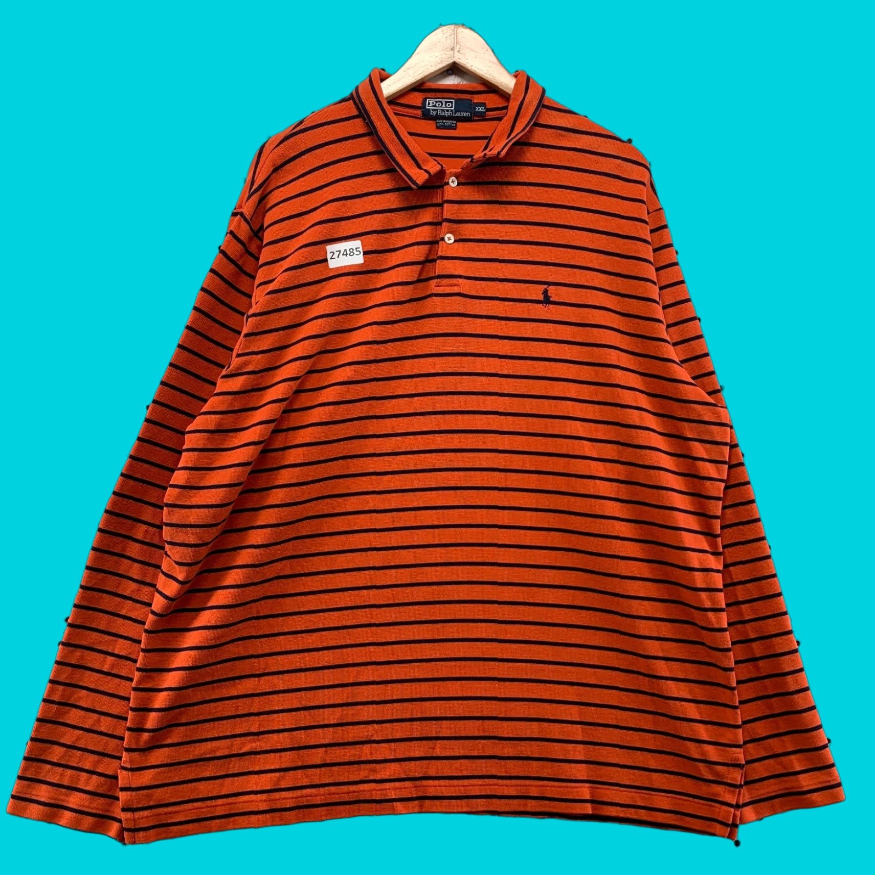 Polo Ralph Lauren VINTAGE Polo Ralph Lauren Shirt Striped Collared 2XL Orange Black Mens 26.5x31 Polo Shirt Size US XXL / EU 58 / 5 - 1 Thumbnail