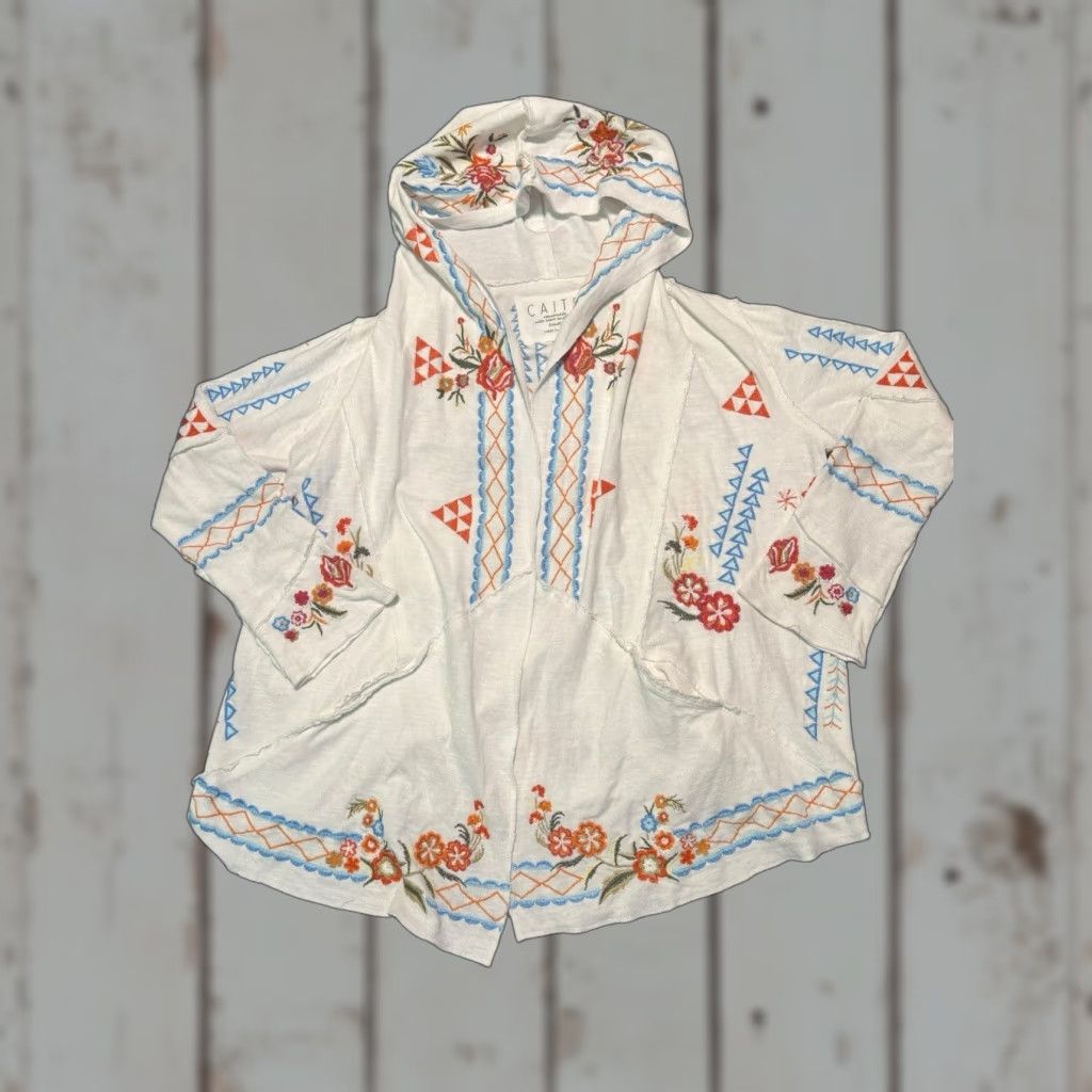 Akira Caite Kira Jacket Embroidered Open Hoodie Size Small Womens Hoodie Casual Lightweight Open Front Embroidered 100% Cotton White S Size S / US 4 / IT 40 - 1 Thumbnail