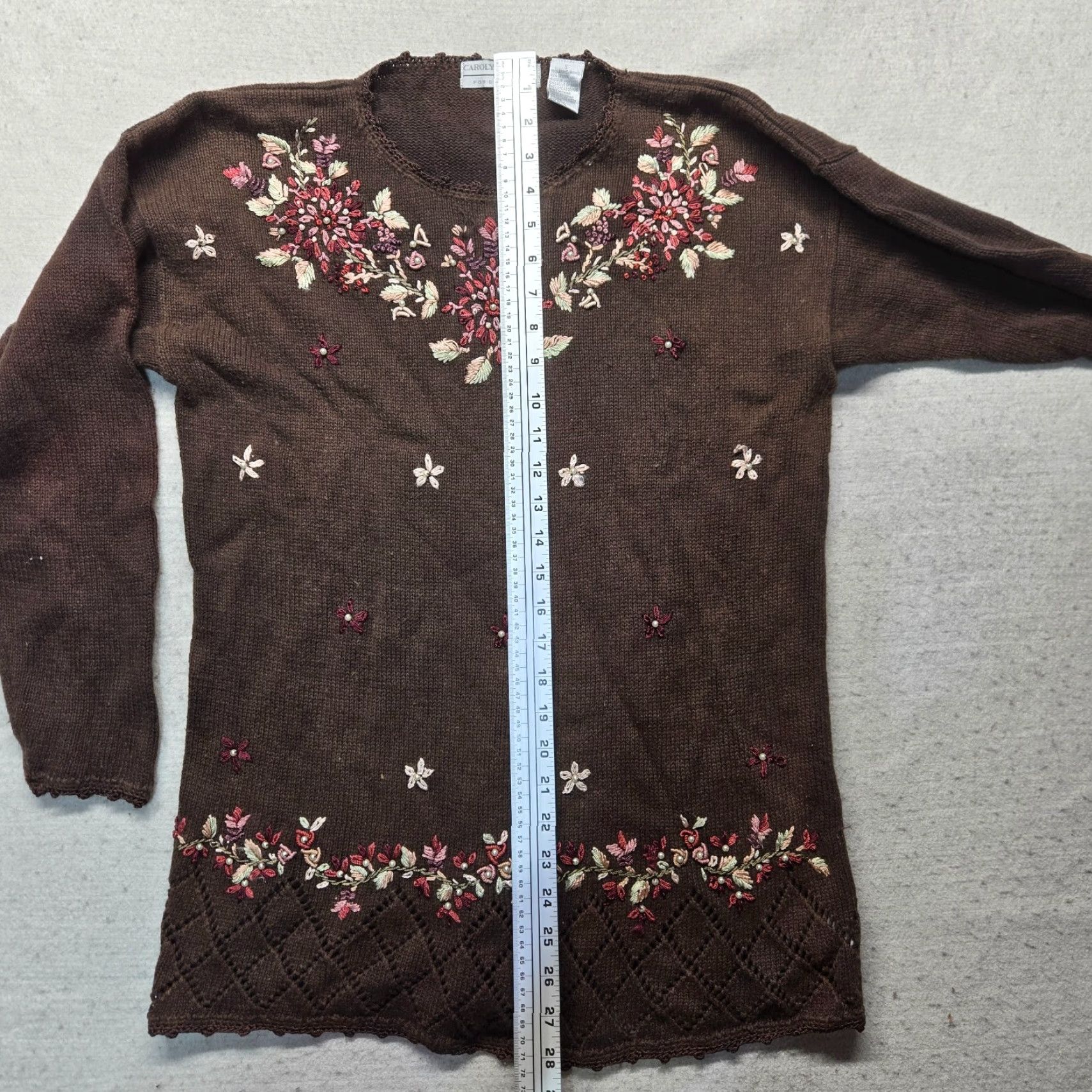 Vintage Carolyn Taylor Sweater Shirt Adult Women S Brown Floral 3/4 Sleeve V-Neck Pullover Women’s Small Floral Heavyweight Size S / US 4 / IT 40 - 7 Thumbnail