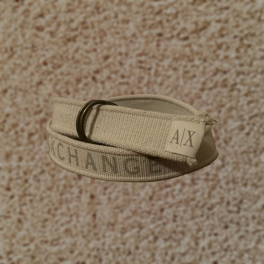 Armani Exchange VINTAGE Armani Exchange Belt Canvas Ivory D Double Ring Men M/L Ivory Buckle 43.5in 1.5in Wide Mens Size ONE SIZE - 1 Thumbnail