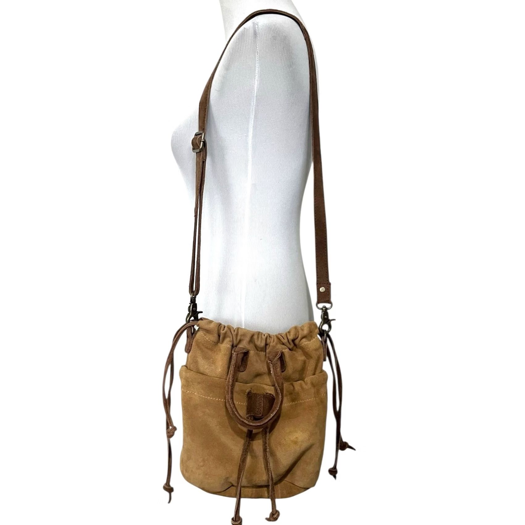 Free People Free People Purse Scout Slouchy Crossbody Tan Brown Suede Drawstring Mini Bag Women's Shoulder Bag Size ONE SIZE - 3 Thumbnail