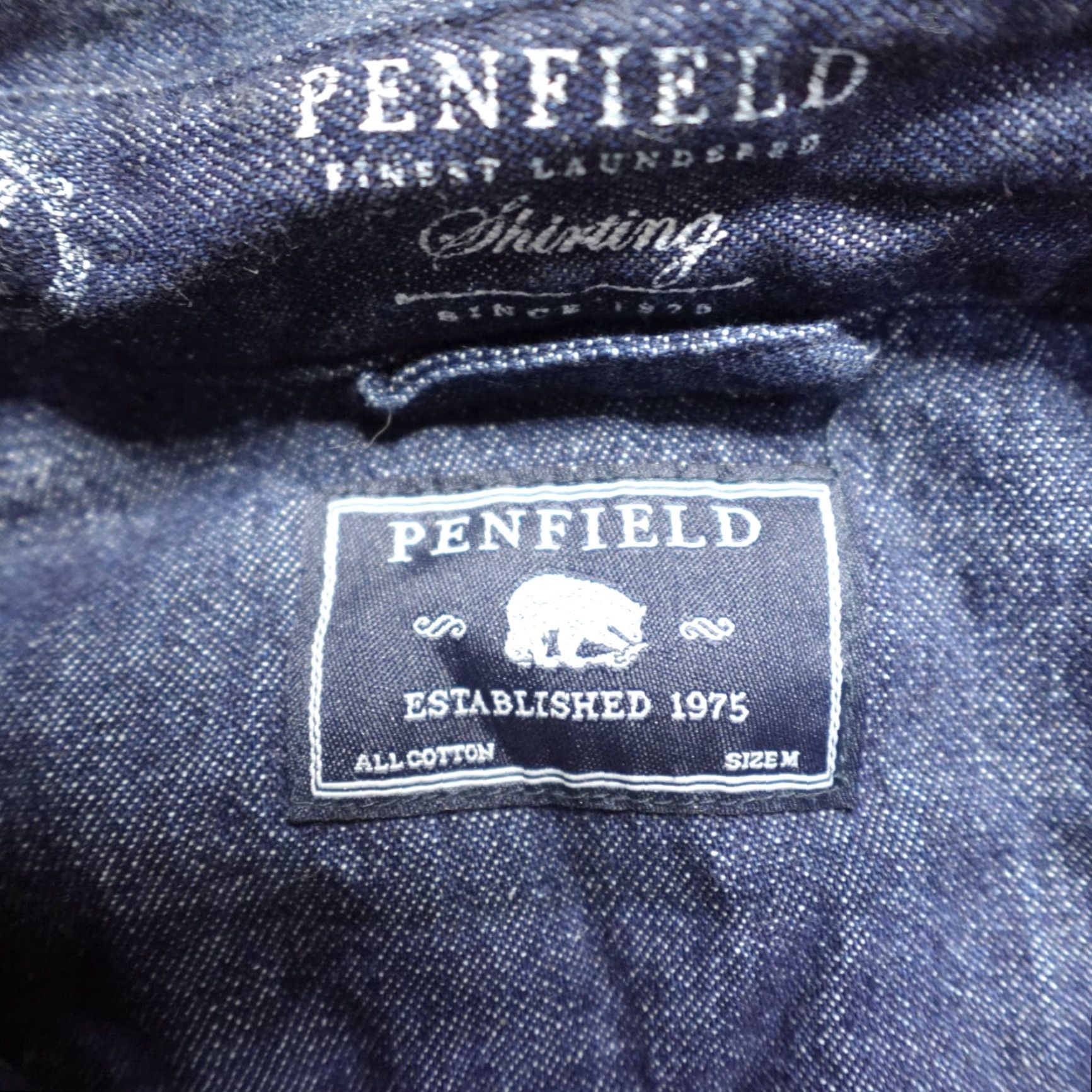 Penfield Penfield Shirt Denim Solid Button Down Buffalo Plaid Trim Blue Medium Regular Men Size US M / EU 48-50 / 2 - 3 Thumbnail