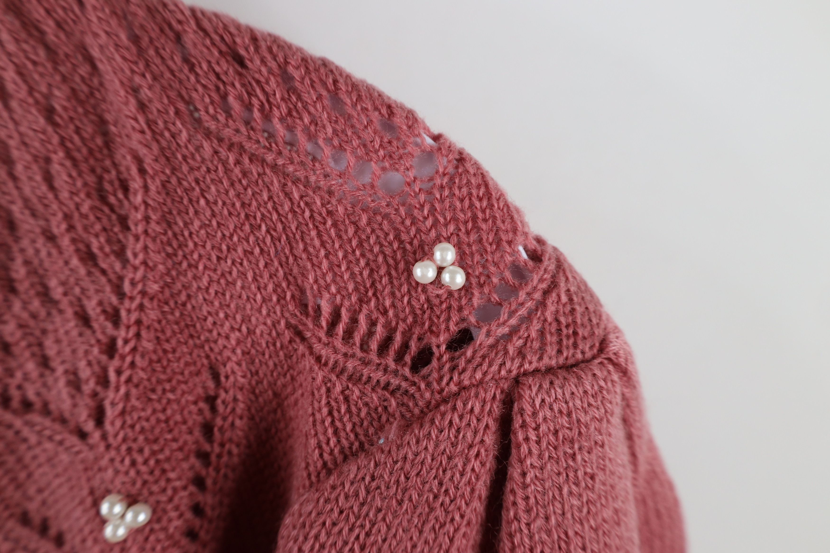 Vintage Vintage 80s 90s Mid Mod Puff Sleeve Beaded Knit Sweater Pink Size L / US 10 / IT 46 - 7 Thumbnail