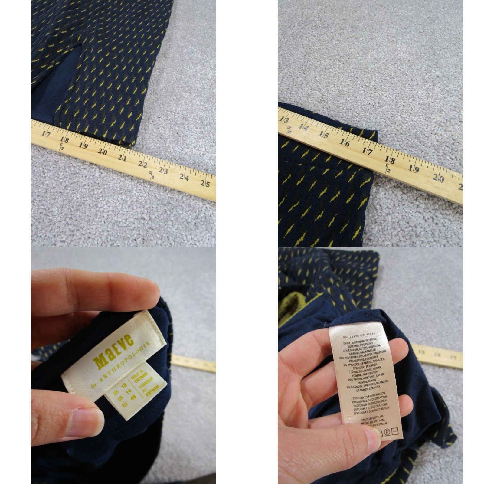 Anthropologie Maeve By Anthropologie Womens Skirt Navy Blue Yellow 14 Straight Size 36" / US 14 / IT 50 - 4 Thumbnail