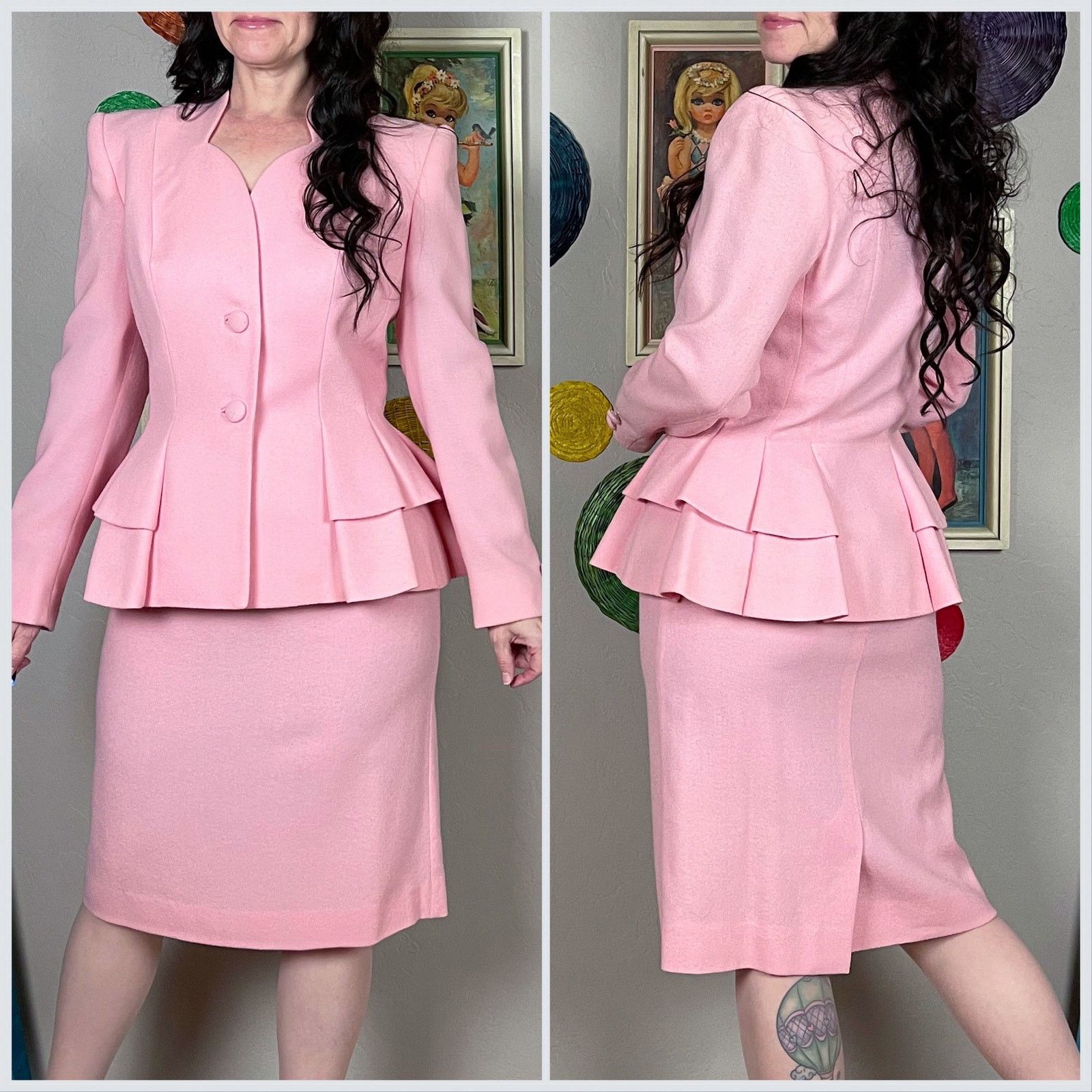 Vintage 1980s Pink Lilli Ann Peplum Jacket and Skirt Suit Set Size 26" / US 2 / IT 38 - 3 Thumbnail