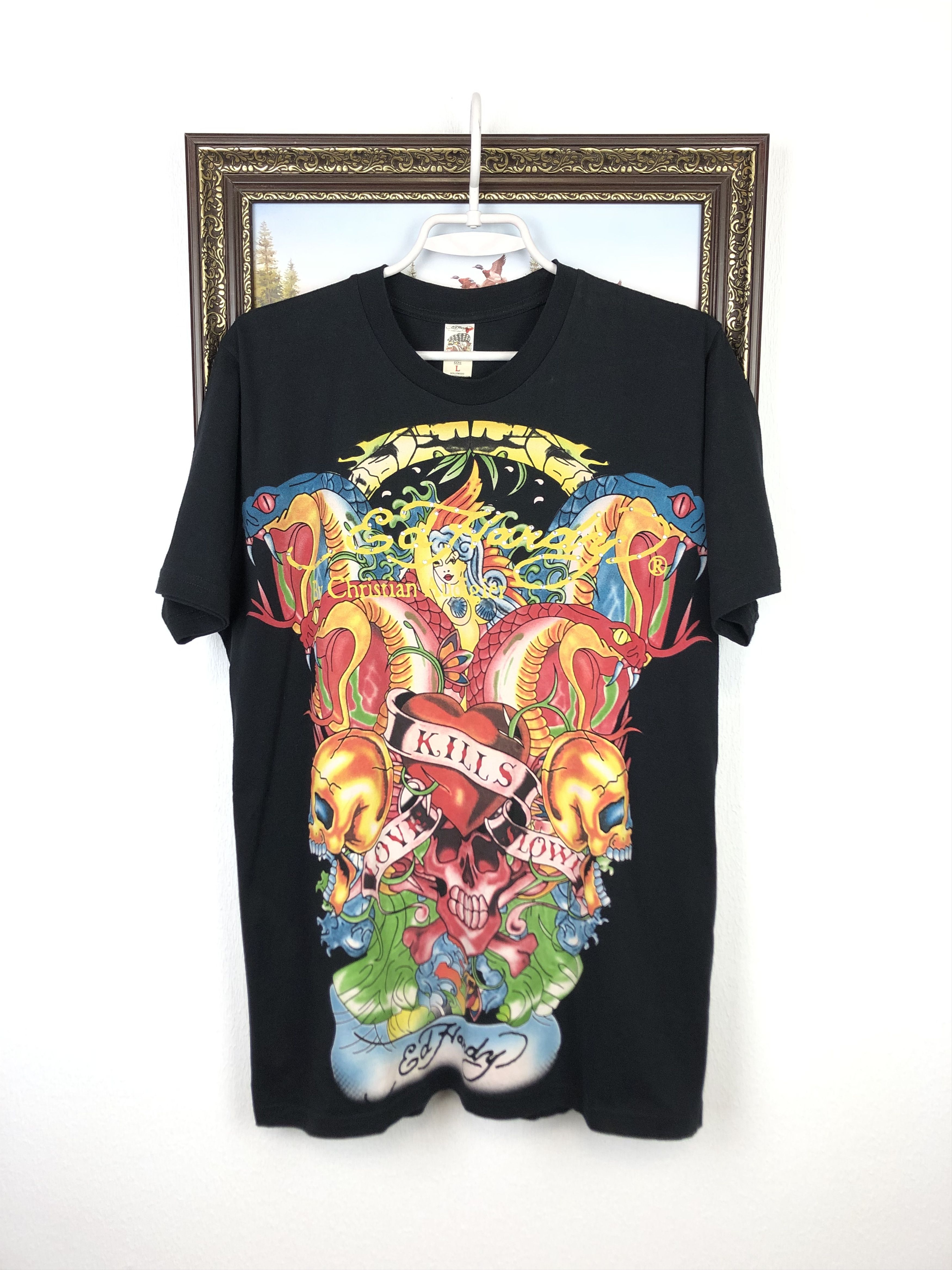Vintage Vintage Ed Hardy Love Kills Skull Over Print Shirt Tee Hype Size US L / EU 52-54 / 3 - 1 Thumbnail