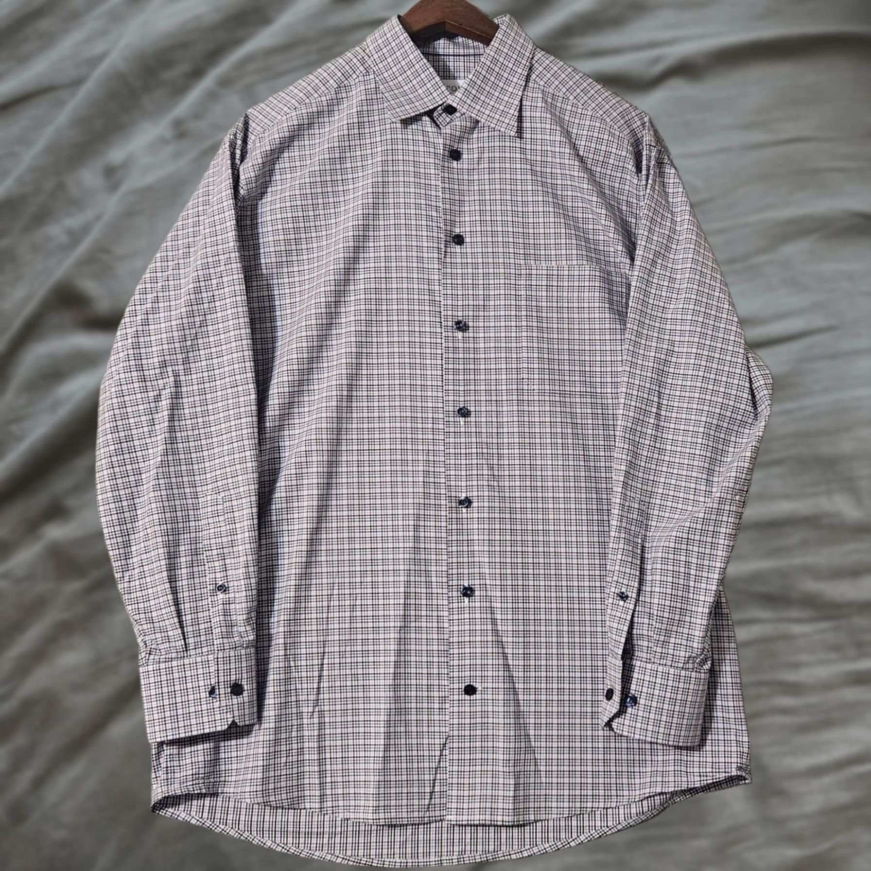 Eton Eton Shirt Mens Large 16.5-42 Purple Plaid Long Sleeve Cotton Shirt Size 42R - 1 Thumbnail