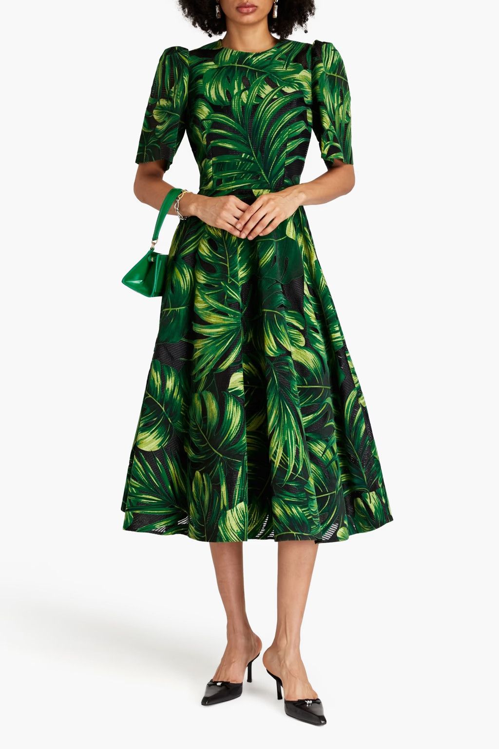 Dolce & Gabbana o1y0825 Short-Sleeves Midi Dress in Green/Black Size XS / US 0-2 / IT 36-38 - 2 Thumbnail