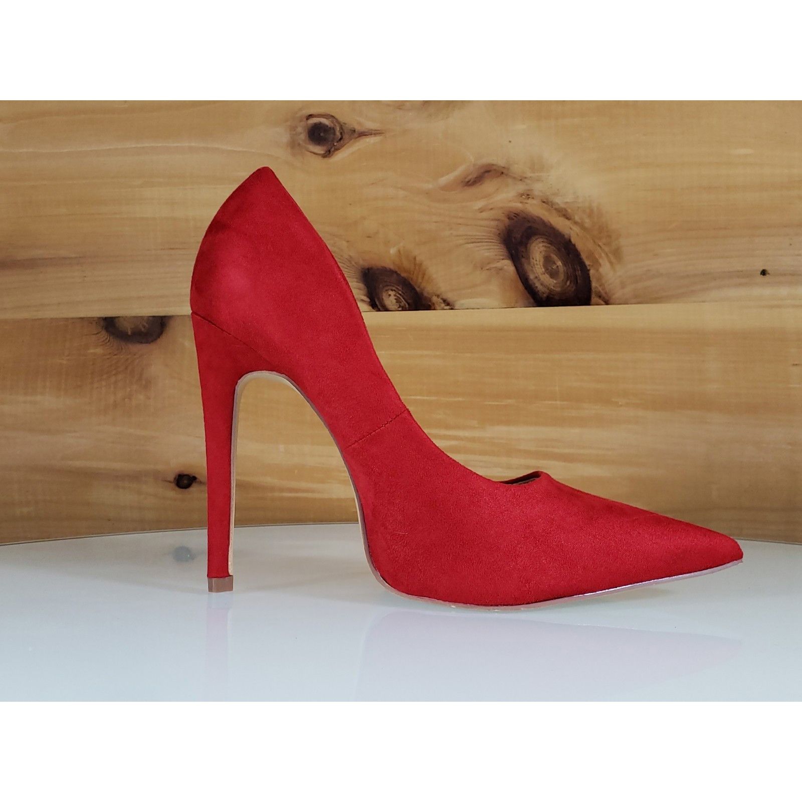 Other Red Cherry Milly Red Vegan Suede Pointy Toe Pump Shoe 4.5" S Size US 6.5 / IT 36.5 - 5 Thumbnail