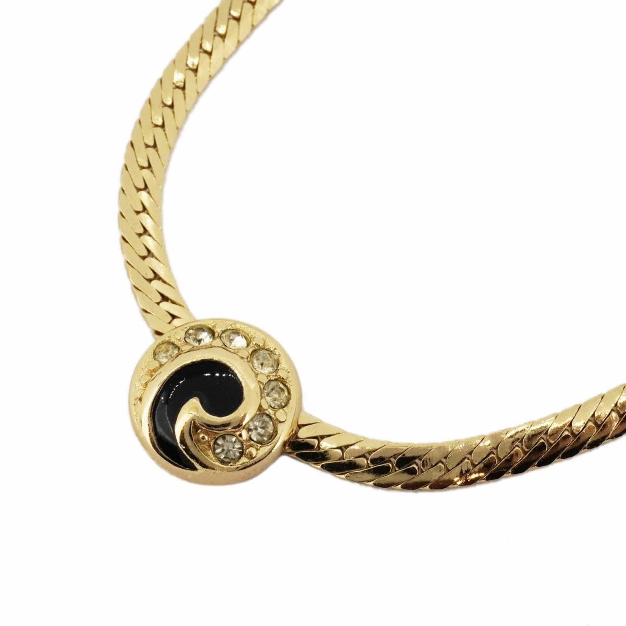 image of Christian Dior Necklace Circle Rhinestone Gp Plated Gold Black Women's