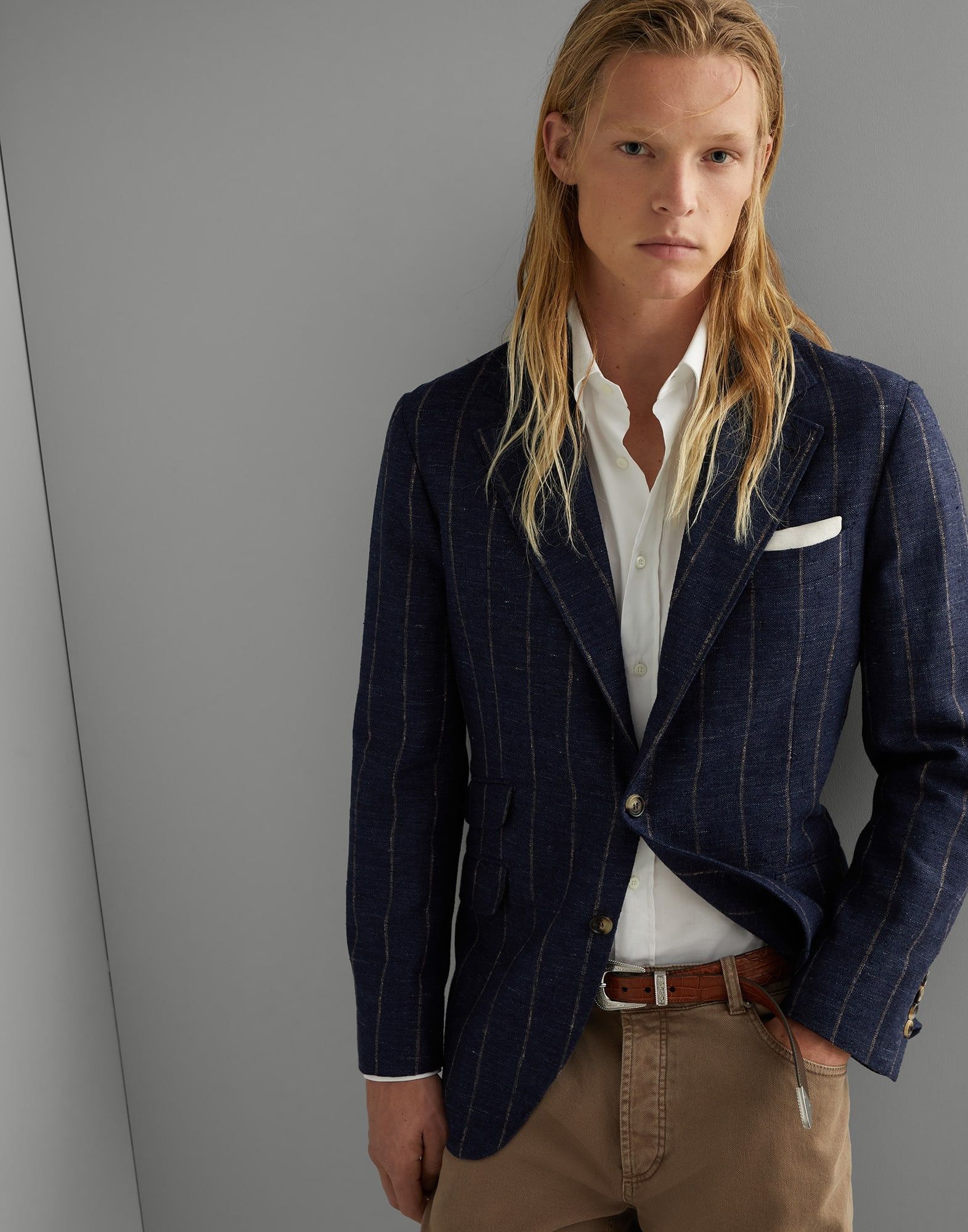 Brunello Cucinelli o1w1db10725 Jacket Linen in Open Blue Size US M / EU 48-50 / 2 - 3 Thumbnail