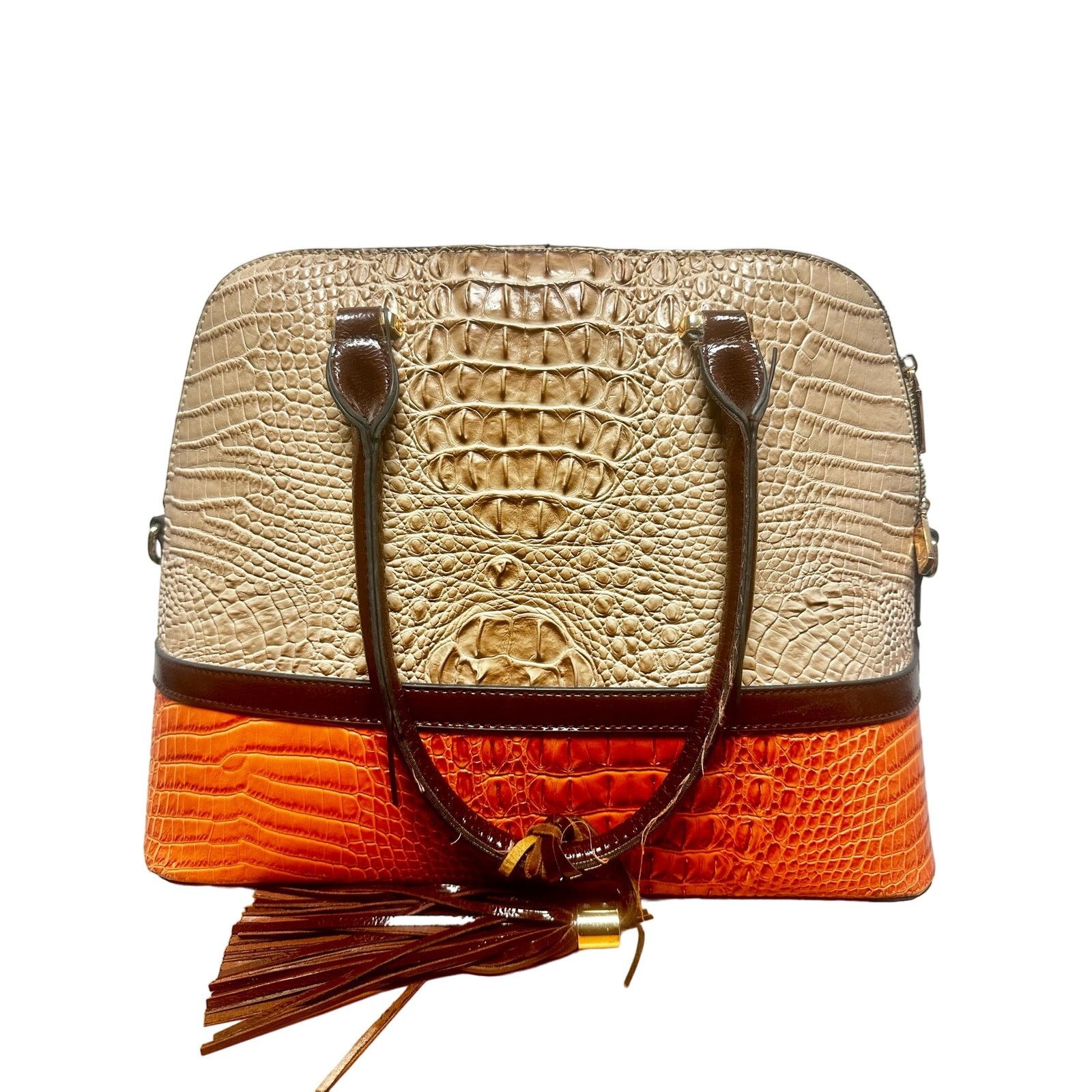 Handmade Beige & orange leather crocodile print handbag brown tassel Size ONE SIZE - 6 Thumbnail