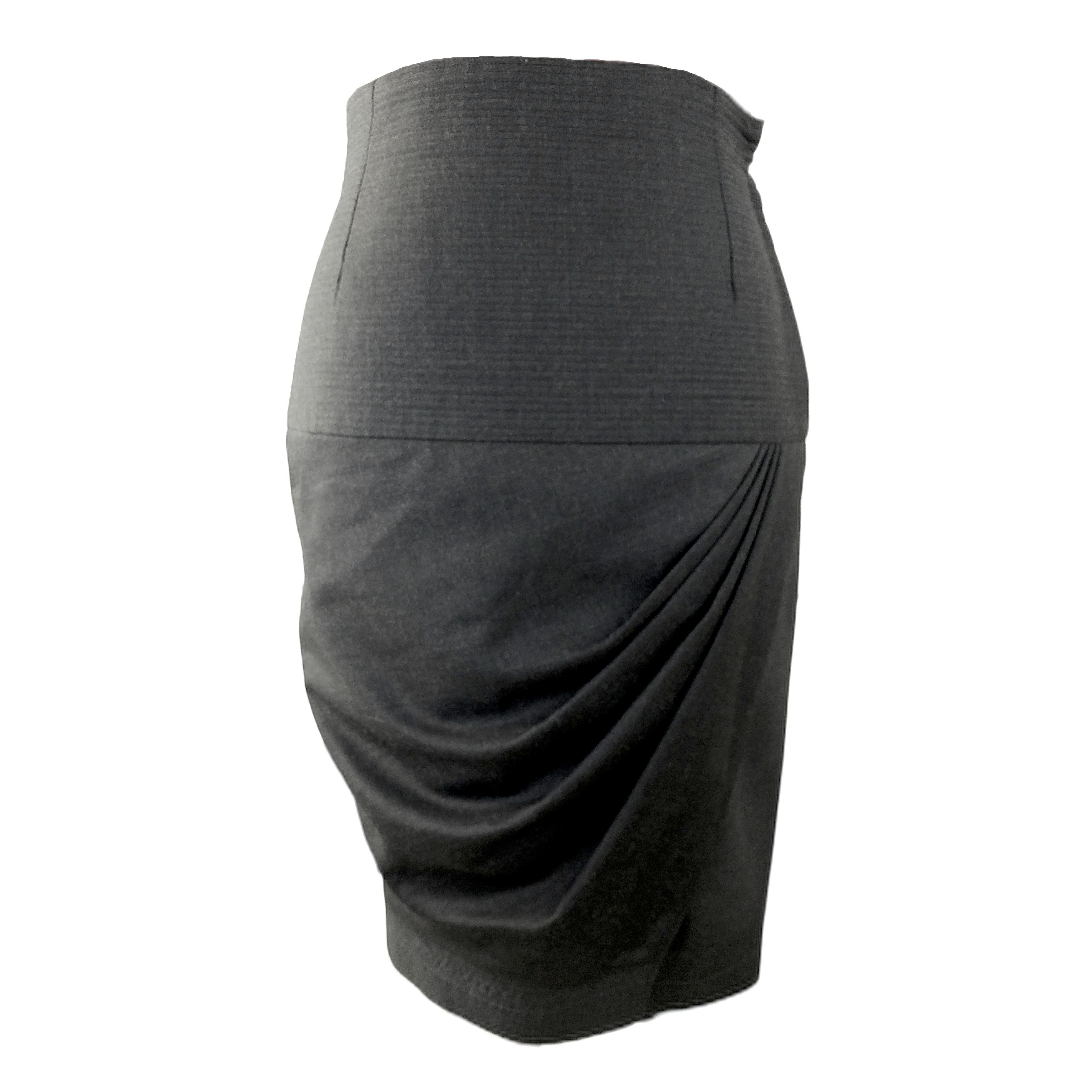 Versace 90s Vintage Draped Wool Pencil Skirt Size 28" / US 6 / IT 42 - 1 Thumbnail