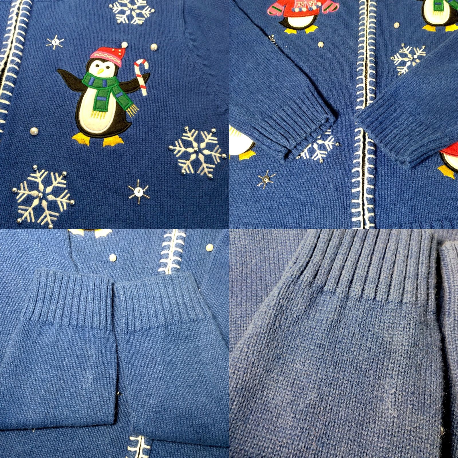 Vintage Crystal Kobe Cardigan Sweater L Blue Winter Snow Penguins Beaded Christmas Women Grade Regular Knit Mock Neck Long Sleeve Holiday Style Size L / US 10 / IT 46 - 10 Thumbnail
