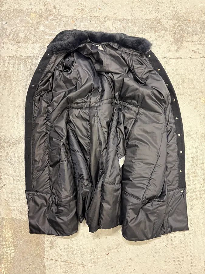 Marithe + Francois Girbaud 1990s Marithé + François Girbaud Navy Wool Quilted Fur Collar Long Coat Size M / US 6-8 / IT 42-44 - 7 Thumbnail