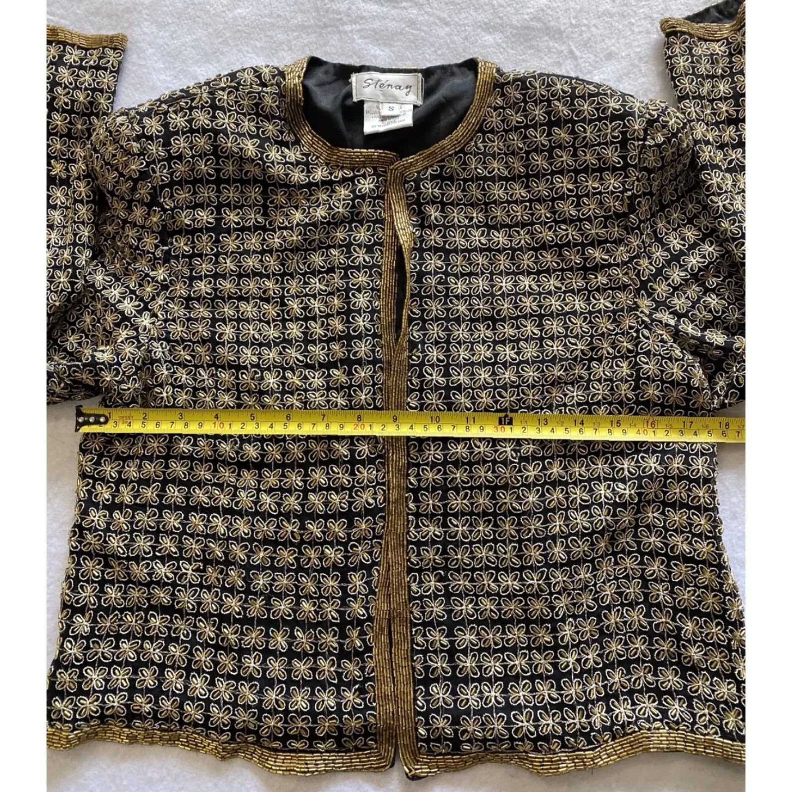 VINTAGE Stenay Silk Beaded Jacket Women Small Gold 1980s Eveningwear Formal