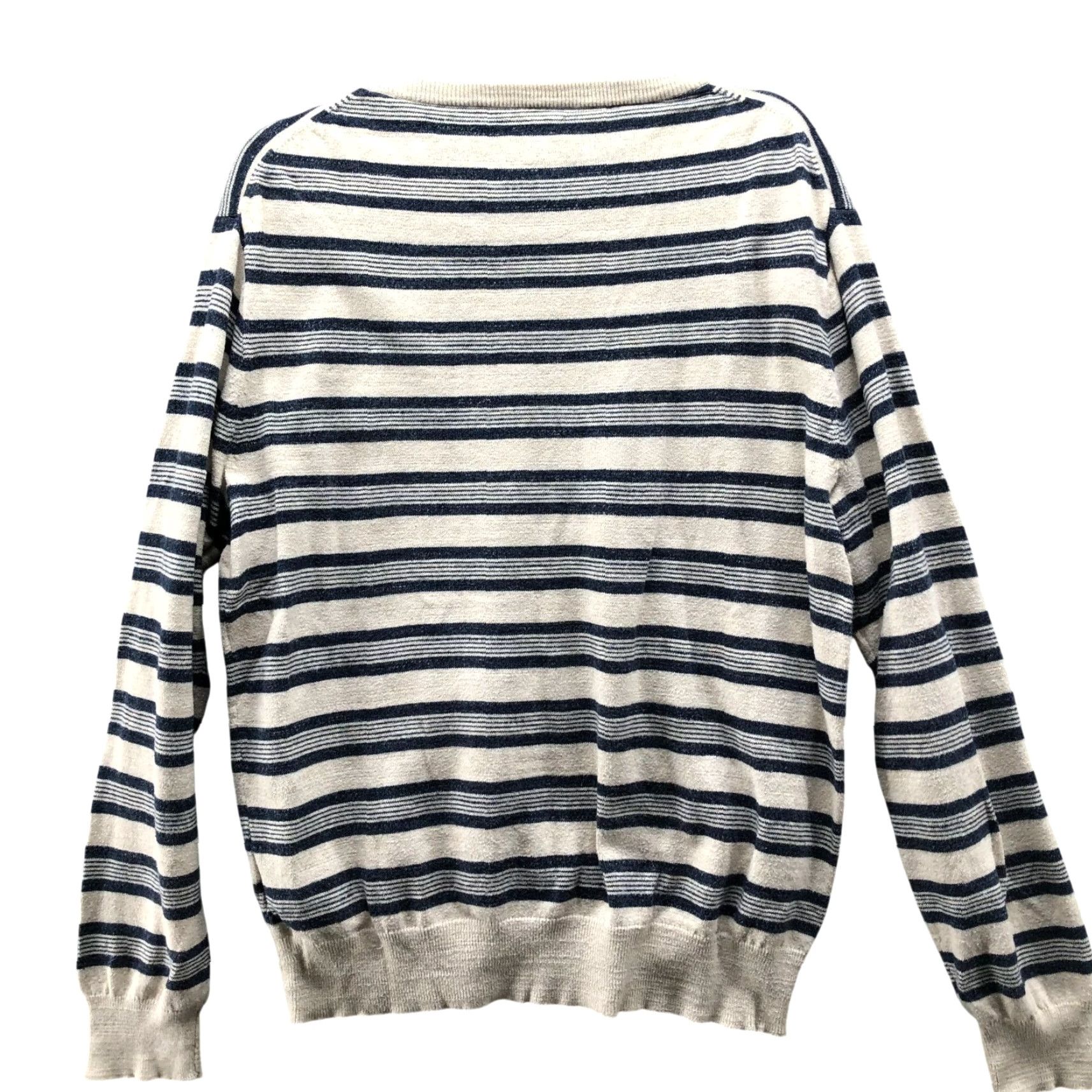 J.Crew VINTAGE J. Crew Rugged Cotton Striped Crewneck Sweater Mens L Beige Navy Textured Size US L / EU 52-54 / 3 - 2 Thumbnail