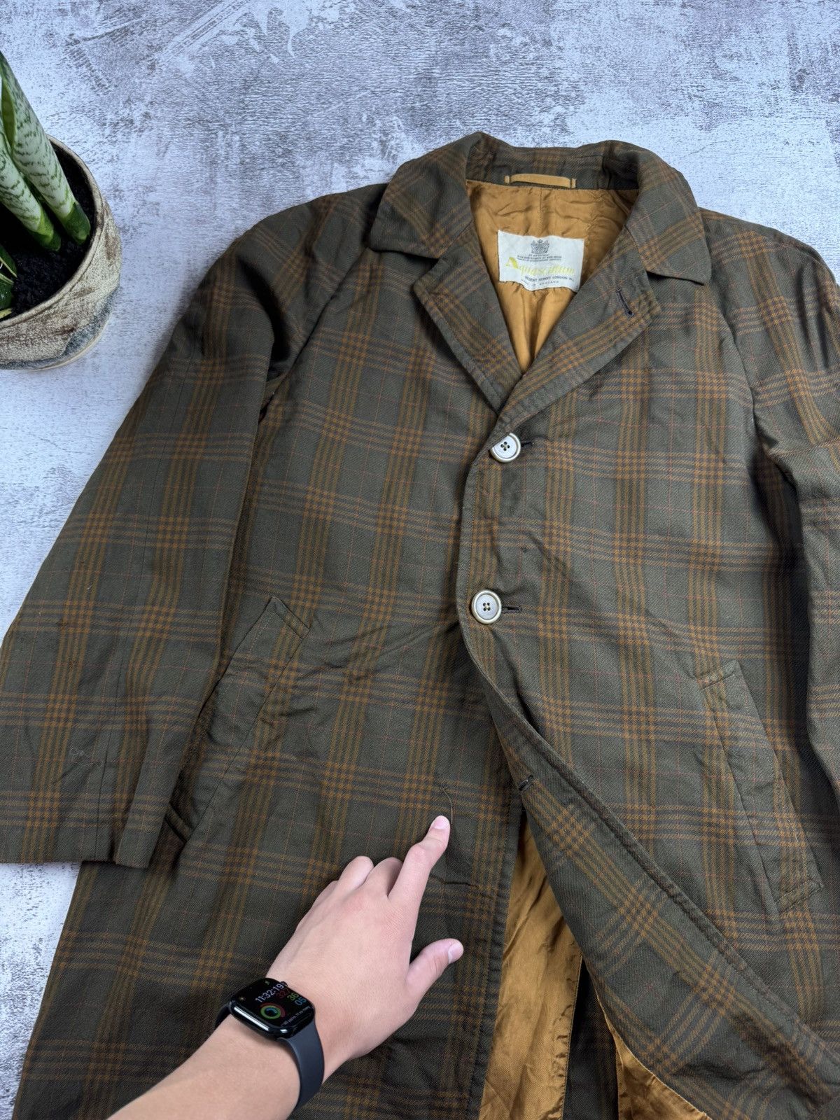 Aquascutum Aquascutum 90s Vintage Plaid Tweed Brown England Wool Button Trench Trench Coat Size L / US 10 / IT 46 - 9 Thumbnail