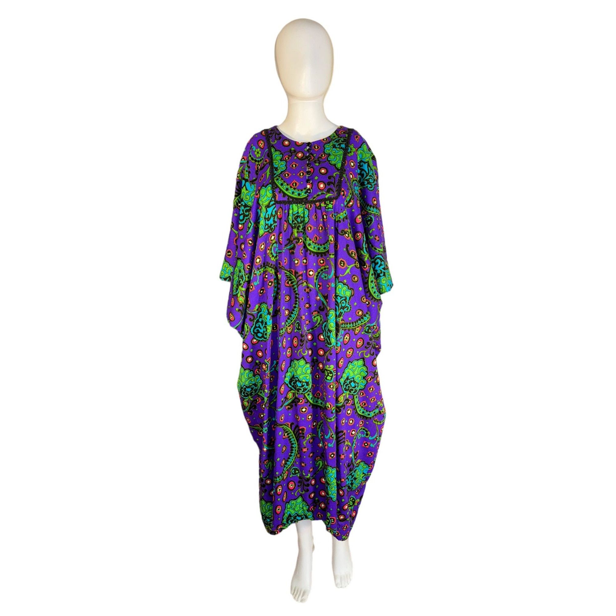 image of Vintage Psychedelic Kaftan Hawaiian Caftan 1970S By Miss Haw in Purple, Women's