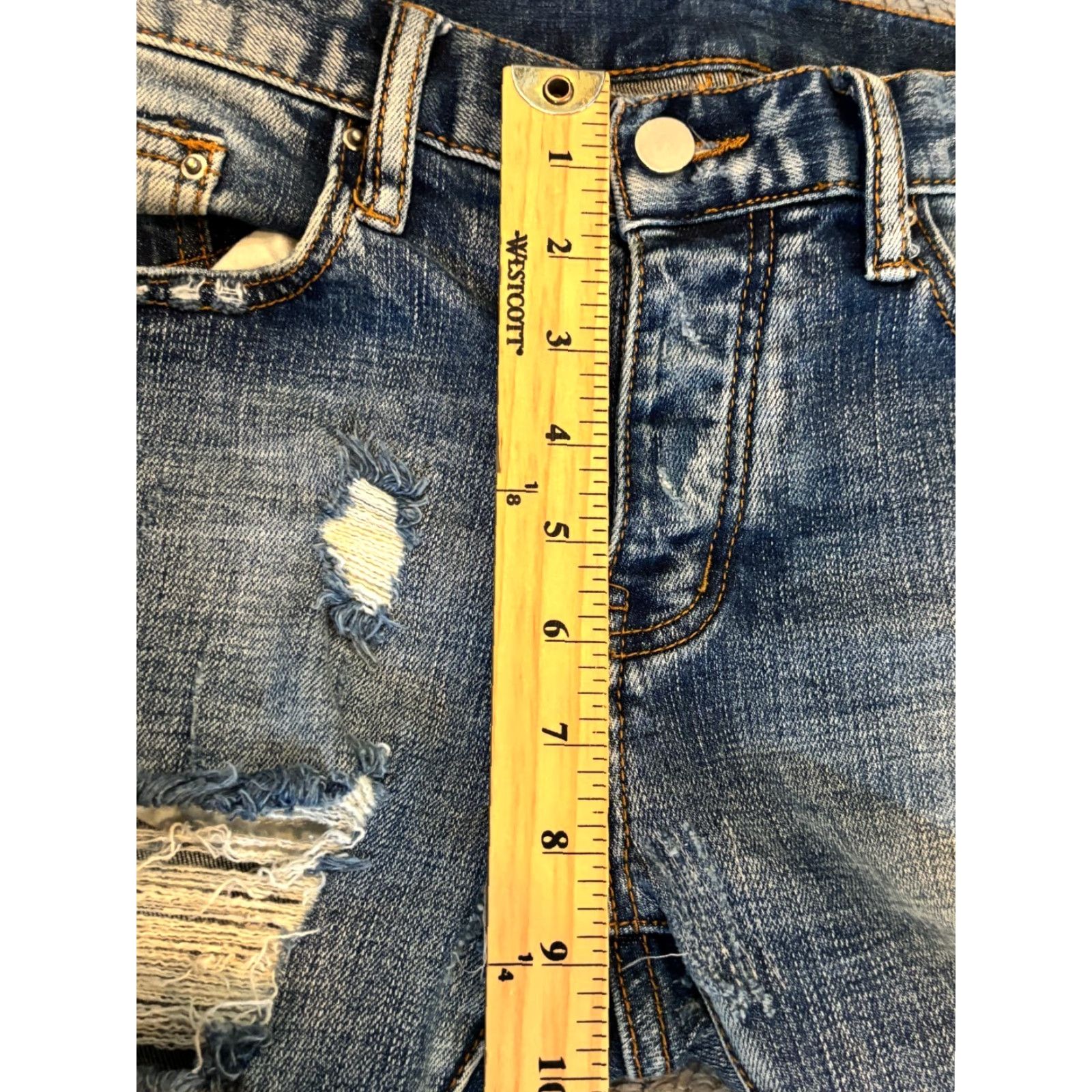 MNML MNML Jeans Men’s 30 (32x34) Distressed Ripped Slim Button Fly Zipper Ankle Blue Shirt Size US 30 / EU 46 - 4 Thumbnail