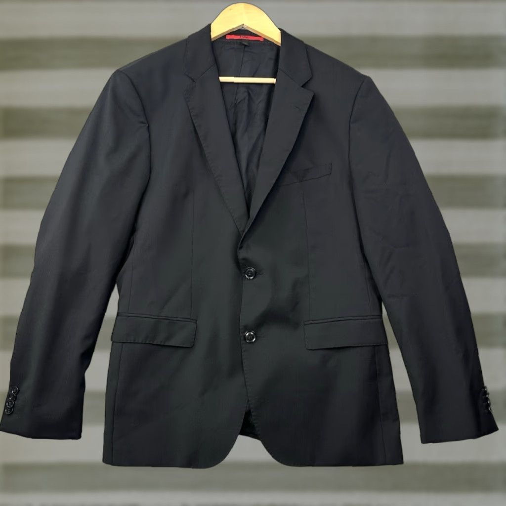 HUGO BOSS Blazer Jacket Men US40 R EU50 Black Marlane Biella Jeffery181s Suit Coat Blazer Wool 2 Button Regular Fit 4 Seasons Solid 1 Piece