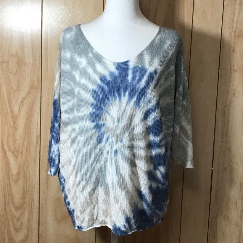 Other Angela Tie Dye Spiral Pattern V-Neck 3/4 Sleeve Blouse L Size L / US 10 / IT 46 - 1 Thumbnail