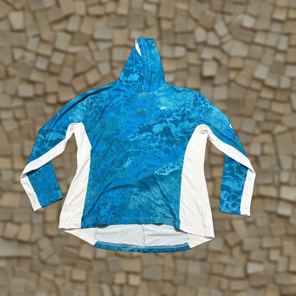Vintage OSG Fishing Apparel Shirt Men XL Blue White Long Sleeve with Hoodie Size US XL / EU 56 / 4 - 1 Thumbnail