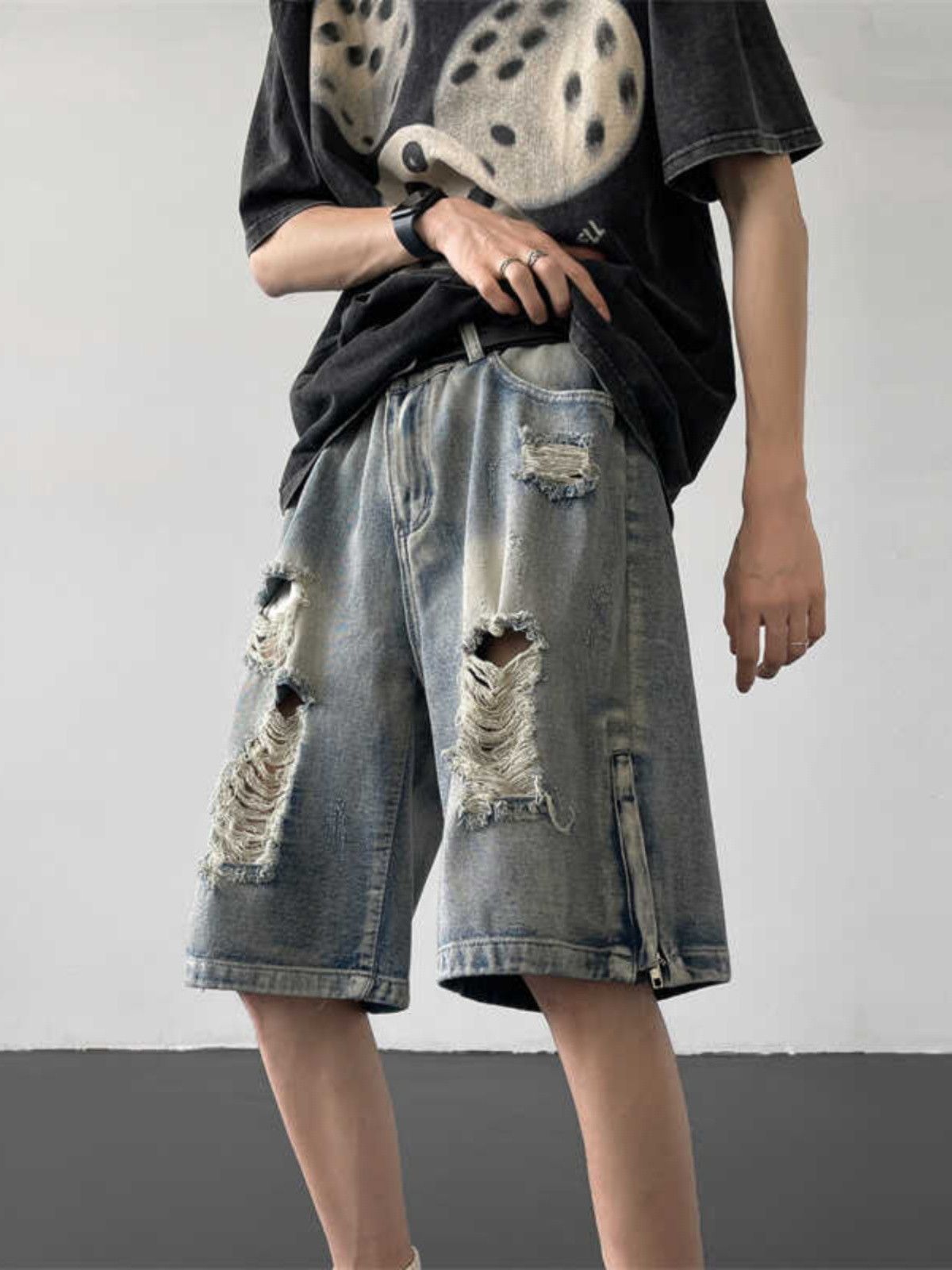 Japanese Brand × Jean Loose straight casual distressed denim shorts Size US 32 / EU 48 - 2 Thumbnail