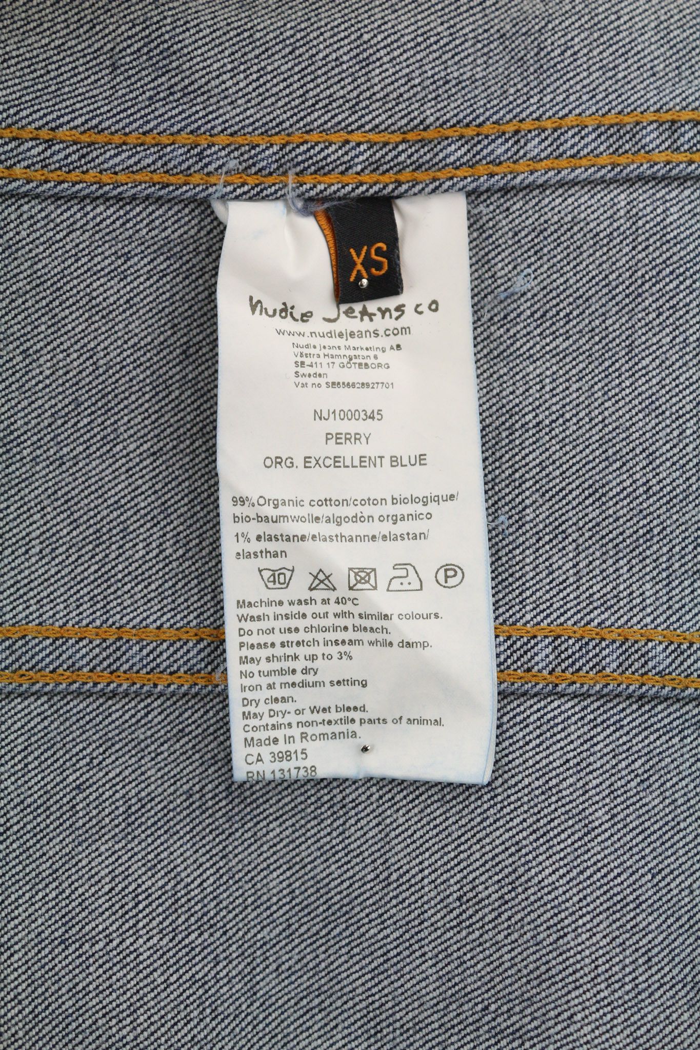 Nudie Jeans PERRY XS Excellent Blue Washed Logo Denim Jacket 81952 Size US XS / EU 42 / 0 - 8 Thumbnail