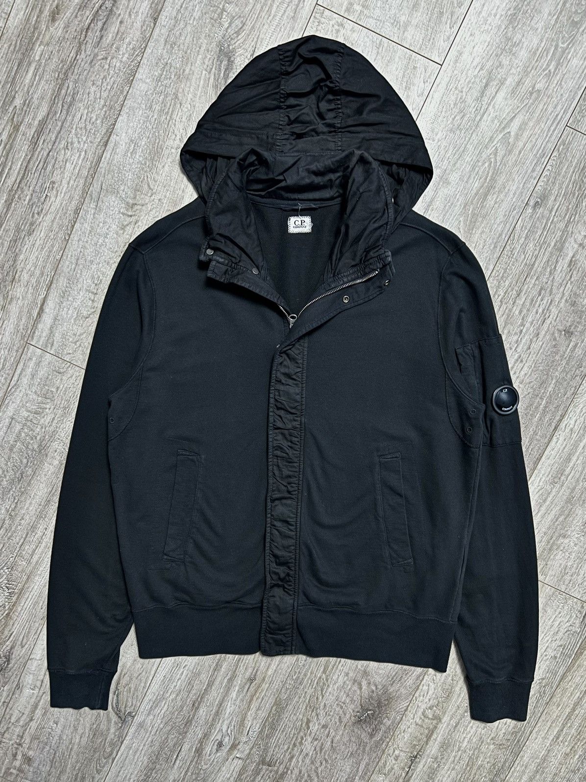image of C P Company x Massimo Osti C.p. Company Hoodie Zip/buttons Cotton Pocket Lens in Black (Size XL)