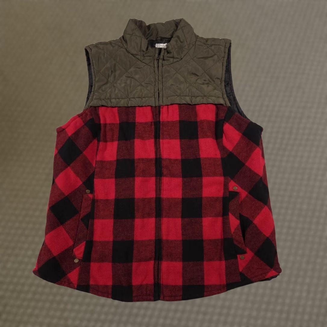 Vintage Maurices Vest Womens XXL Red Black Buffalo Plaid Olive Quilted Yoke Zip Pockets Size XXL / US 16-18 / IT 52-54 - 1 Thumbnail