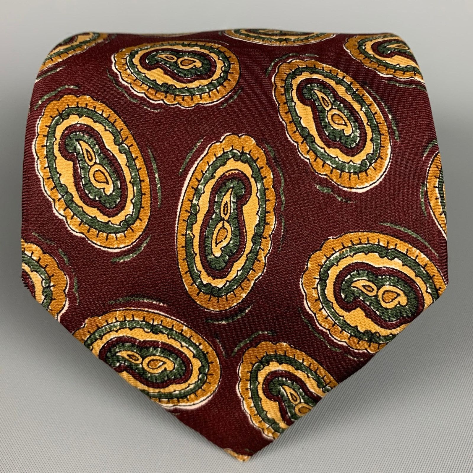 FENDI Burgundy Beige Paisley Silk Tie