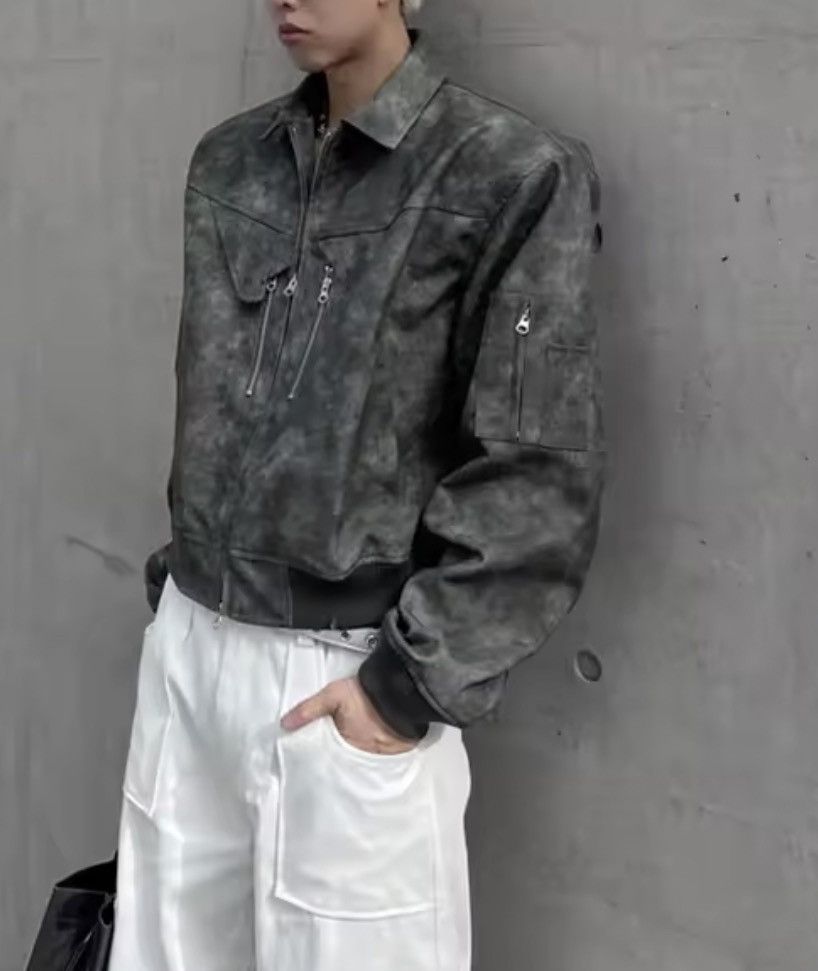 Japanese Brand Faded Suede Cropped Bomber PU Leather Jacket Size US XL / EU 56 / 4 - 8 Thumbnail