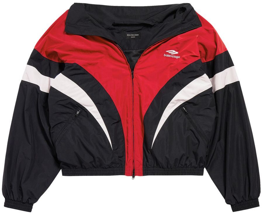 Balenciaga 3B Sports Icon Off Shoulder Tracksuit Jacket in Black/Red Size US XXS / EU 40 - 1 Thumbnail
