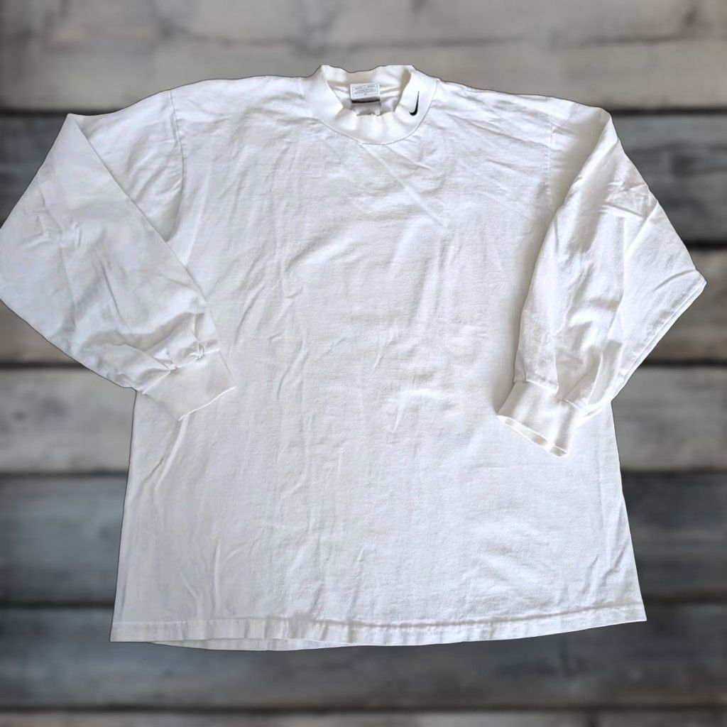 Nike VINTAGE Nike Mock Neck Long Sleeve Tee Shirt White L Mens Distressed 90s Sports Size US L / EU 52-54 / 3 - 1 Thumbnail