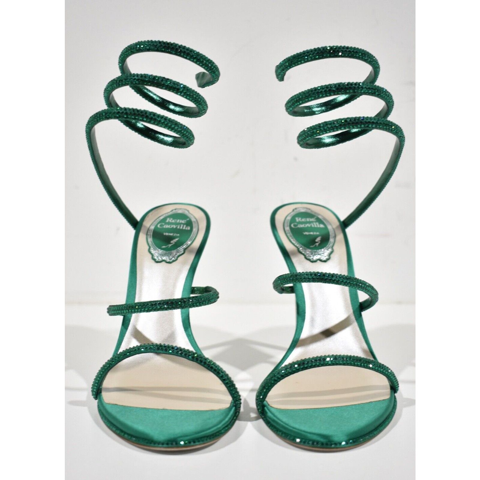 Rene Caovilla Cleo Emerald Crystal Ankle Wrap Strap Sandal Heel Pump 38 Size US 8 / IT 38 - 5 Thumbnail